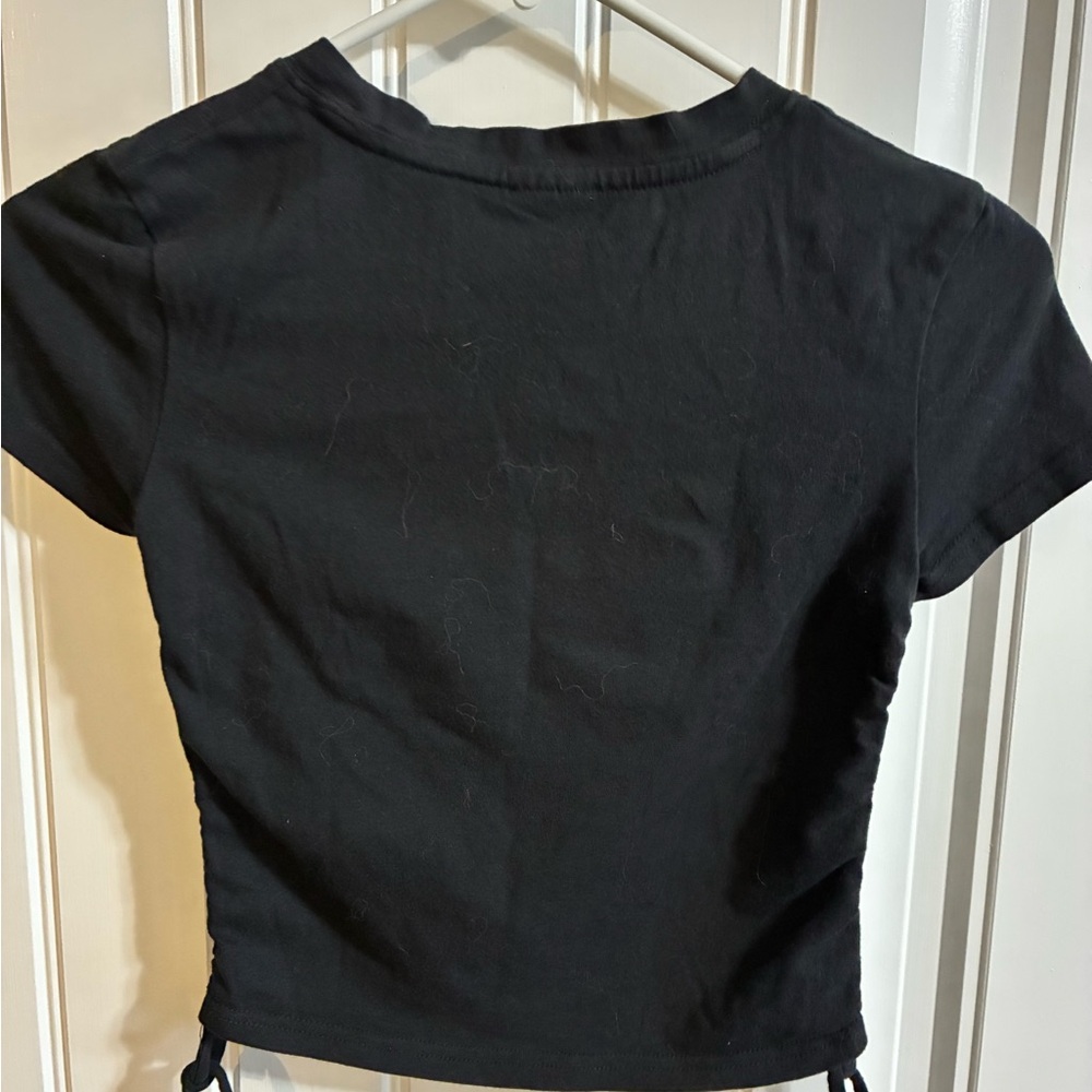 Swixxz Black Graphic Crop Top with Butterfly Design Ruched Sides - Picture 4 of 6